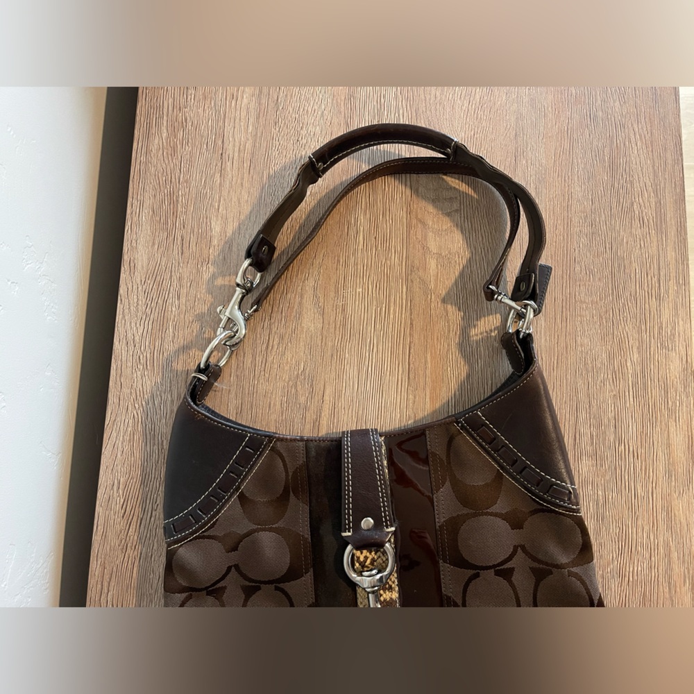 Coach 10260 Hampton Brown Python Stripe Hobo Bag - image 4